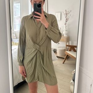 Zara olive shirt dress with knot detail in the front